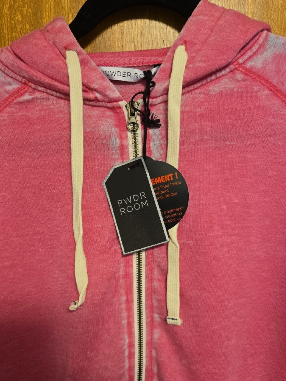 NWT Vintage Y2K Powder Room Pink Mineral Wash Full-Zip Hoodie - Size M - Picture 3 of 6